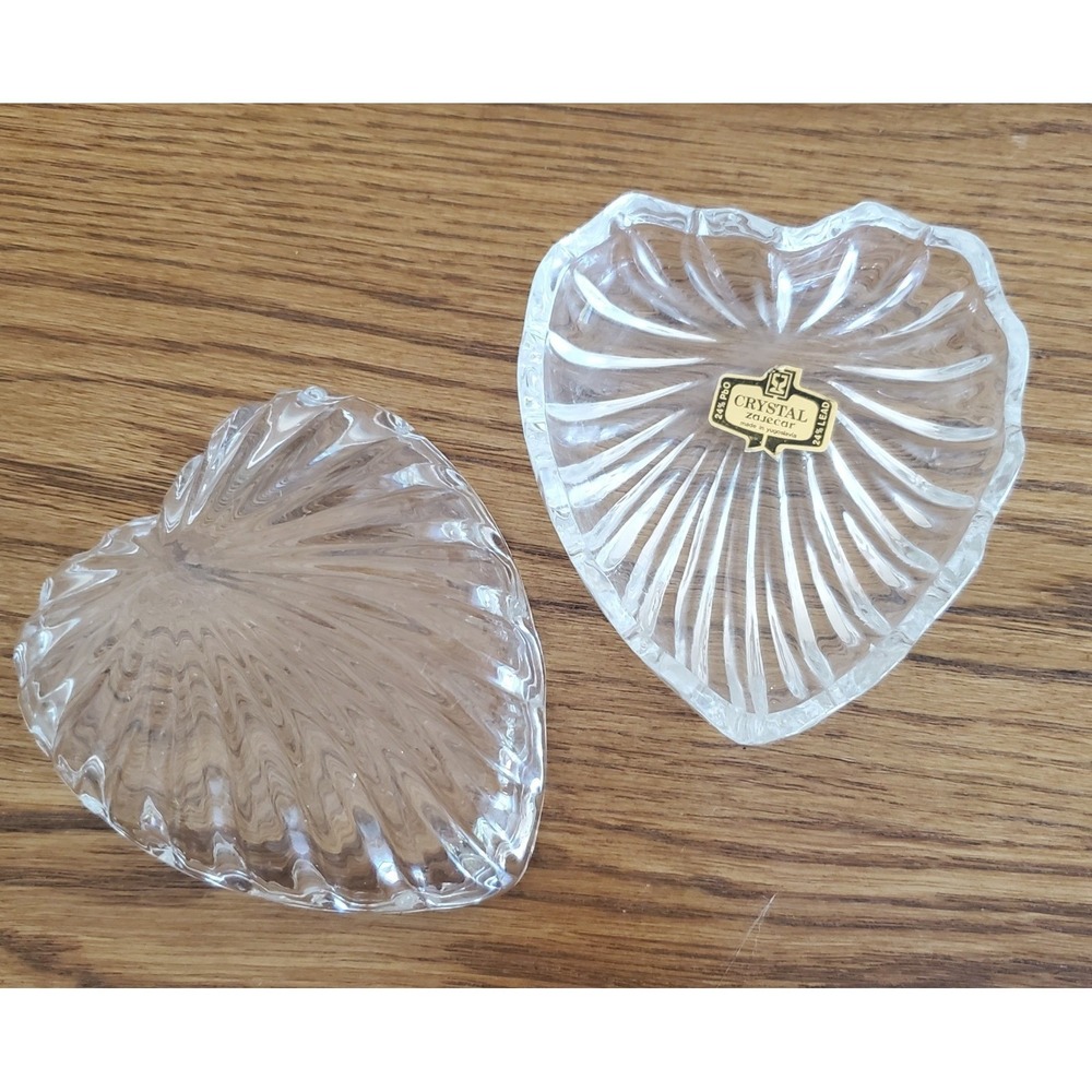 Vintage Zajecar 24 Lead Crystal Glass Heart Trinket Box with Lid Yugoslavia